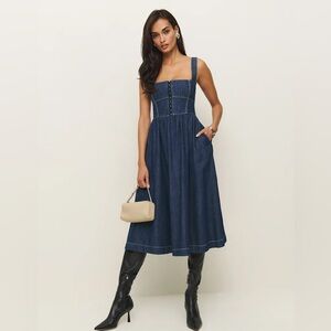 Reformation Tagliatelle Denim Midi Dress